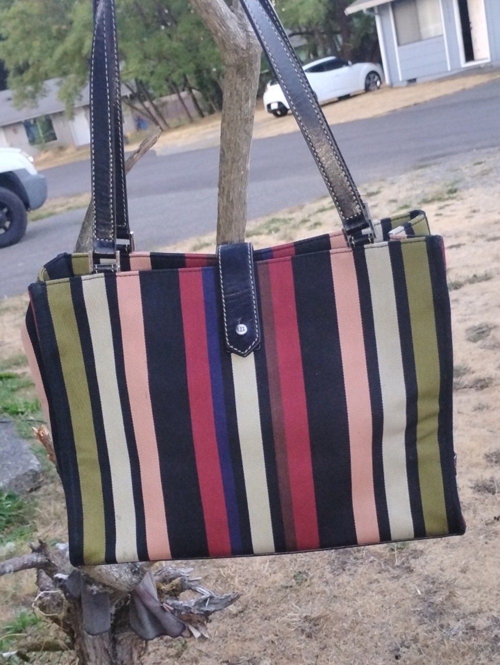 kate spade Multicolor Vertical Stripe Tote with Black Trim
